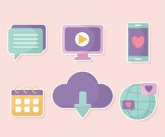 bundle of social media icons on a pink background vector