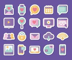 group of social media icons over a purple background vector