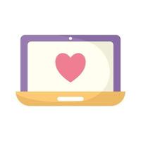 icono de redes sociales de una computadora portátil con color púrpura y un símbolo de corazón en el medio vector