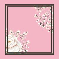 frame with white rose flower and buds painting vector design