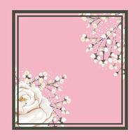 frame with white rose flower and buds painting vector design