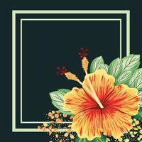 frame with hawaiian flower and leaves painting vector design