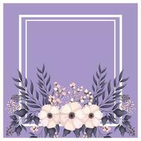 frame with white flowers buds and leaves painting vector design