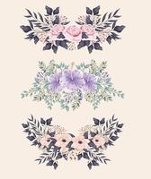 Conjunto de flores con hojas de diseño de vector de pintura de corona