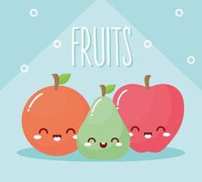 conjunto de frutas kawaii con una sonrisa vector