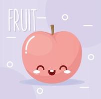 melocotón fruta kawaii con una sonrisa con letras de frutas vector