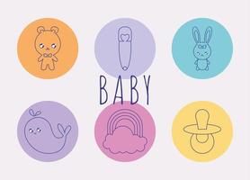 six baby items vector