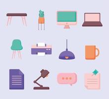 twelve desk icons vector