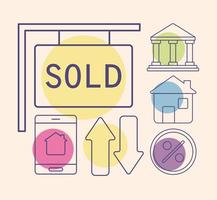 six real estate items vector