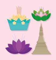 four loy krathong items vector