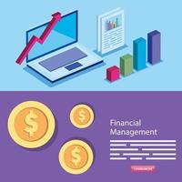 set poster of financial management with icons vector