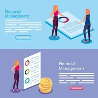 set poster of financial management with people and icons vector