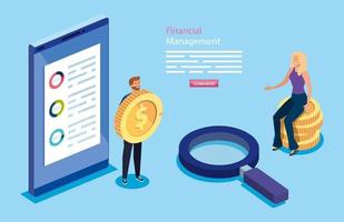 financial management with couple and icons vector