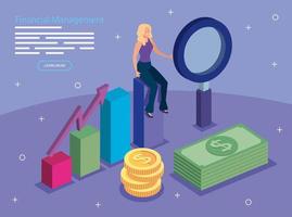 financial management with woman and icons vector