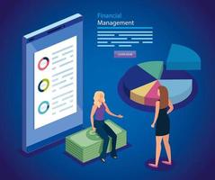 financial management with women and icons vector