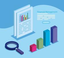 financial management with infographic and magnifying glass vector