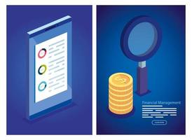 set poster of financial management with icons vector