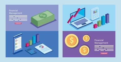 set poster of financial management with icons vector