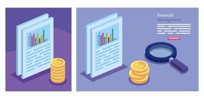 set poster of financial management with icons vector