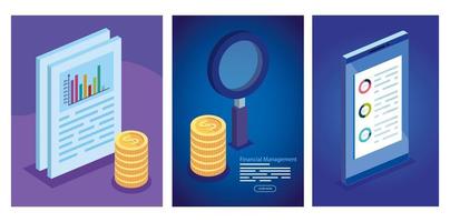 set poster of financial management with icons vector