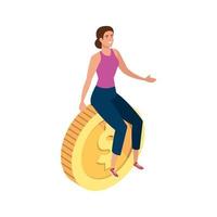 beautiful woman sitting in coin isolated icon vector