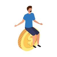 young man sitting in coin isolated icon vector