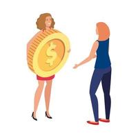 beautiful women with coin isolated icon vector