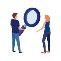 back couple with magnifying glass isolated icon vector