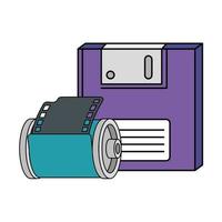 floppy with roll camera nineties retro style isolated icon vector