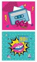 set poster of nineties retro style with icons vector