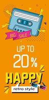 poster of big sale with cassette of nineties vector