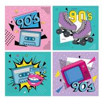 set poster of nineties retro style with icons vector