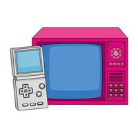 tv con mango de videojuego estilo retro de los noventa vector