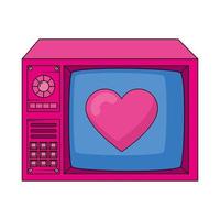 tv with heart nineties retro style isolated icon vector