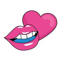 labios sexy con corazón icono aislado vector