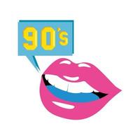 lips with nineties sign in speech bubble vector