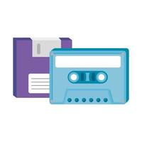 floppy with cassette of nineties retro style vector