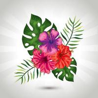 decoration of flowers with branches and leafs vector