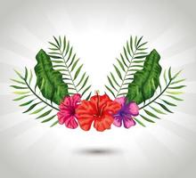 decoration of flowers with branches and leafs vector