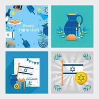 set poster of happy hanukkah with decoration vector