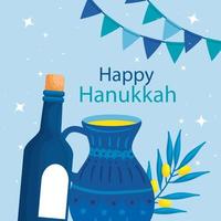 happy hanukkah with teapot and icons vector