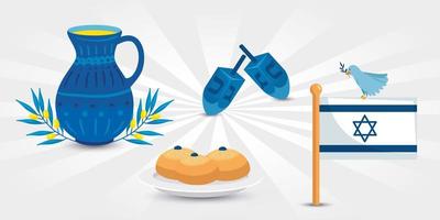 dreidel game with flag israel and icons vector