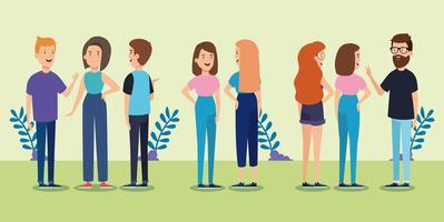 group of young people in park nature vector