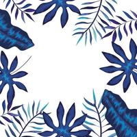 frame with branches and leafs blue color vector