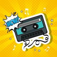 cassette with wow lettering pop art style icon vector