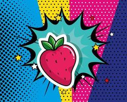 delicious strawberry with explosion pop art style icon vector