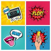 set icons and expressions style pop art vector