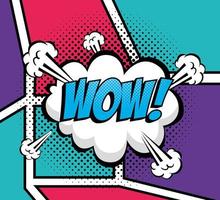 cloud with wow lettering pop art style icon vector