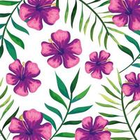 background of flowers of purple color with branches and leafs vector