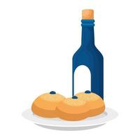 bottle of wine with breads isolated icon vector